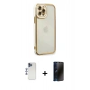 MARSİLYAN™- iPhone 12 Pro Max Kılıf Çekirdek Klasik Serisi - Siyah 3D Antistatik Hayalet Cam Ekran Koruyucu + Shine Kamera Lens - LT