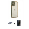 MARSİLYAN™- iPhone 12 Pro Max Kılıf Çekirdek Klasik Serisi - Siyah 3D Antistatik Hayalet Cam Ekran Koruyucu + Renkli Kamera Lens Koruma Cam - MI