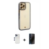 MARSİLYAN™- iPhone 12 Pro Max Kılıf Çekirdek Klasik Serisi - Siyah 3D Antistatik Hayalet Cam Ekran Koruyucu + Shine Kamera Lens - LT