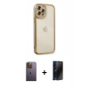 MARSİLYAN™- iPhone 12 Pro Max Kılıf Çekirdek Klasik Serisi - Siyah 3D Antistatik Hayalet Cam Ekran Koruyucu + Neon Fosforlu Kamera Lens - SI