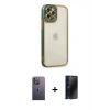 MARSİLYAN™- iPhone 12 Pro Max Kılıf Çekirdek Klasik Serisi - Siyah 3D Antistatik Hayalet Cam Ekran Koruyucu + Neon Fosforlu Kamera Lens - BZ
