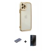 MARSİLYAN™- iPhone 12 Pro Max Kılıf Çekirdek Klasik Serisi - Siyah 3D Antistatik Hayalet Cam Ekran Koruyucu + Renkli Kamera Lens Koruma Cam - MI