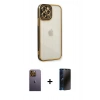 MARSİLYAN™- iPhone 12 Pro Max Kılıf Çekirdek Klasik Serisi - Siyah 3D Antistatik Hayalet Cam Ekran Koruyucu + Neon Fosforlu Kamera Lens - SI
