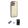MARSİLYAN™- iPhone 12 Pro Max Kılıf Çekirdek Klasik Serisi - Siyah 3D Antistatik Hayalet Cam Ekran Koruyucu + Metal Kamera Lens Koruma Cam - GD