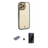 MARSİLYAN™- iPhone 12 Pro Max Kılıf Çekirdek Klasik Serisi - Siyah 3D Antistatik Hayalet Cam Ekran Koruyucu + Renkli Kamera Lens Koruma Cam - PE