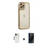 MARSİLYAN™- iPhone 12 Pro Max Kılıf Çekirdek Klasik Serisi - Siyah 3D Antistatik Hayalet Cam Ekran Koruyucu + Shine Kamera Lens - LT