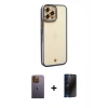 MARSİLYAN™- iPhone 12 Pro Max Kılıf Çekirdek Klasik Serisi - Siyah 3D Antistatik Hayalet Cam Ekran Koruyucu + Neon Fosforlu Kamera Lens - SI