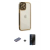 MARSİLYAN™- iPhone 12 Pro Max Kılıf Çekirdek Klasik Serisi - Siyah 3D Antistatik Hayalet Cam Ekran Koruyucu + Renkli Kamera Lens Koruma Cam - PE