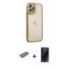 MARSİLYAN™- iPhone 12 Pro Max Kılıf Çekirdek Klasik Serisi - Siyah 3D Antistatik Hayalet Cam Ekran Koruyucu + Renkli Kamera Lens Koruma Cam - SI