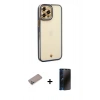 MARSİLYAN™- iPhone 12 Pro Max Kılıf Çekirdek Klasik Serisi - Siyah 3D Antistatik Hayalet Cam Ekran Koruyucu + Shine Kamera Lens Koruma Cam - SABE