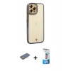 MARSİLYAN™- iPhone 12 Pro Max Kılıf Çekirdek Klasik Serisi - Siyah 5D Eko Cam Ekran Koruyucu + Renkli Kamera Lens Koruma Cam - MI