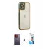 MARSİLYAN™- iPhone 12 Pro Max Kılıf Çekirdek Klasik Serisi - Siyah 5D Eko Cam Ekran Koruyucu + Neon Fosforlu Kamera Lens - TU