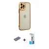 MARSİLYAN™- iPhone 12 Pro Max Kılıf Çekirdek Klasik Serisi - Siyah 5D Eko Cam Ekran Koruyucu + Yeşil Renkli Kamera Lens Koruma Cam