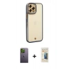 MARSİLYAN™- iPhone 12 Pro Max Kılıf Çekirdek Klasik Serisi - Siyah 6D Mat Seramik Hayalet Nano Ekran Koruyucu + Neon Fosforlu Kamera Lens - YL