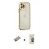 MARSİLYAN™- iPhone 12 Pro Max Kılıf Çekirdek Klasik Serisi - Siyah 6D Mat Seramik Hayalet Nano Ekran Koruyucu + Sierra Blue Shine Kamera Lens Koruma Cam