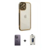 MARSİLYAN™- iPhone 12 Pro Max Kılıf Çekirdek Klasik Serisi - Siyah Bilvis Hayalet Cam Ekran Koruyucu + Neon Fosforlu Kamera Lens - BZ
