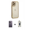 MARSİLYAN™- iPhone 12 Pro Max Kılıf Çekirdek Klasik Serisi - Siyah Bilvis Hayalet Cam Ekran Koruyucu + Neon Fosforlu Kamera Lens - BZ