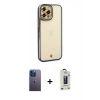 MARSİLYAN™- iPhone 12 Pro Max Kılıf Çekirdek Klasik Serisi - Siyah Bilvis Hayalet Cam Ekran Koruyucu + Neon Fosforlu Kamera Lens - MI