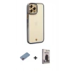 MARSİLYAN™- iPhone 12 Pro Max Kılıf Çekirdek Klasik Serisi - Siyah Bilvis Hayalet Cam Ekran Koruyucu + Shine Kamera Lens Koruma Cam - PE