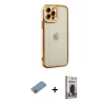 MARSİLYAN™- iPhone 12 Pro Max Kılıf Çekirdek Klasik Serisi - Siyah Bilvis Hayalet Cam Ekran Koruyucu + Shine Kamera Lens Koruma Cam - PE