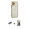 MARSİLYAN™- iPhone 12 Pro Max Kılıf Çekirdek Klasik Serisi - Siyah Bilvis Hayalet Cam Ekran Koruyucu + Renkli Kamera Lens Koruma Cam - MI