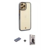 MARSİLYAN™- iPhone 12 Pro Max Kılıf Çekirdek Klasik Serisi - Siyah Bilvis Hayalet Cam Ekran Koruyucu + Renkli Kamera Lens Koruma Cam - MI