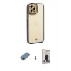 MARSİLYAN™- iPhone 12 Pro Max Kılıf Çekirdek Klasik Serisi - Siyah Bilvis Hayalet Cam Ekran Koruyucu + Shine Kamera Lens Koruma Cam - SH