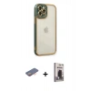 MARSİLYAN™- iPhone 12 Pro Max Kılıf Çekirdek Klasik Serisi - Siyah Bilvis Hayalet Cam Ekran Koruyucu + Renkli Kamera Lens Koruma Cam - TU