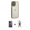 MARSİLYAN™- iPhone 12 Pro Max Kılıf Çekirdek Klasik Serisi - Siyah Bilvis Hayalet Cam Ekran Koruyucu + Neon Fosforlu Kamera Lens - TU