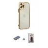 MARSİLYAN™- iPhone 12 Pro Max Kılıf Çekirdek Klasik Serisi - Siyah Bilvis Hayalet Cam Ekran Koruyucu + Renkli Kamera Lens Koruma Cam - TU