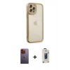 MARSİLYAN™- iPhone 12 Pro Max Kılıf Çekirdek Klasik Serisi - Siyah Bilvis Hayalet Cam Ekran Koruyucu + Neon Fosforlu Kamera Lens - TU