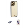 MARSİLYAN™- iPhone 12 Pro Max Kılıf Çekirdek Klasik Serisi - Siyah Joko 5D Cam + Renkli Kamera Lens Koruma Cam - MI