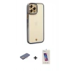 MARSİLYAN™- iPhone 12 Pro Max Kılıf Çekirdek Klasik Serisi - Siyah Joko 5D Cam + Renkli Kamera Lens Koruma Cam - PE