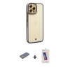 MARSİLYAN™- iPhone 12 Pro Max Kılıf Çekirdek Klasik Serisi - Siyah Joko 5D Cam + Renkli Kamera Lens Koruma Cam - SI