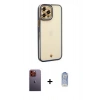 MARSİLYAN™- iPhone 12 Pro Max Kılıf Çekirdek Klasik Serisi - Siyah Joko Magic 5D Cam + Turuncu Neon Fosforlu Kamera Lens