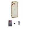 MARSİLYAN™- iPhone 12 Pro Max Kılıf Çekirdek Klasik Serisi - Siyah Joko Magic 5D Cam + Turuncu Neon Fosforlu Kamera Lens