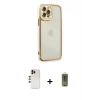 MARSİLYAN™- iPhone 12 Pro Max Kılıf Çekirdek Klasik Serisi - Siyah Joko Magic 5D Hayalet Cam + Gold Shine Kamera Lens