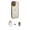 MARSİLYAN™- iPhone 12 Pro Max Kılıf Çekirdek Klasik Serisi - Siyah Joko Magic 5D Hayalet Cam + Gold Shine Kamera Lens