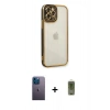 MARSİLYAN™- iPhone 12 Pro Max Kılıf Çekirdek Klasik Serisi - Siyah Joko Magic 5D Hayalet Cam + Mavi Neon Fosforlu Kamera Lens