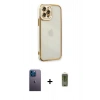 MARSİLYAN™- iPhone 12 Pro Max Kılıf Çekirdek Klasik Serisi - Siyah Joko Magic 5D Hayalet Cam + Mavi Neon Fosforlu Kamera Lens