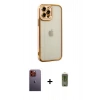 MARSİLYAN™- iPhone 12 Pro Max Kılıf Çekirdek Klasik Serisi - Siyah Joko Magic 5D Hayalet Cam + Turuncu Neon Fosforlu Kamera Lens