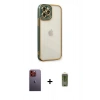 MARSİLYAN™- iPhone 12 Pro Max Kılıf Çekirdek Klasik Serisi - Siyah Joko Magic 5D Hayalet Cam + Turuncu Neon Fosforlu Kamera Lens