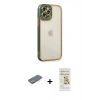 MARSİLYAN™- iPhone 12 Pro Max Kılıf Çekirdek Klasik Serisi - Siyah Mat Seramik Nano Ekran Koruyucu + Mavi Renkli Kamera Lens Koruma Cam