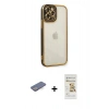MARSİLYAN™- iPhone 12 Pro Max Kılıf Çekirdek Klasik Serisi - Siyah Mat Seramik Nano Ekran Koruyucu + Mavi Renkli Kamera Lens Koruma Cam