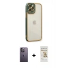 MARSİLYAN™- iPhone 12 Pro Max Kılıf Çekirdek Klasik Serisi - Siyah Mat Seramik Nano Ekran Koruyucu + Neon Fosforlu Kamera Lens - BZ
