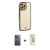 MARSİLYAN™- iPhone 12 Pro Max Kılıf Çekirdek Klasik Serisi - Siyah Mat Seramik Nano Ekran Koruyucu + Neon Fosforlu Kamera Lens - BZ