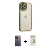 MARSİLYAN™- iPhone 12 Pro Max Kılıf Çekirdek Klasik Serisi - Siyah Mat Seramik Nano Ekran Koruyucu + Neon Fosforlu Kamera Lens - SI