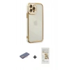 MARSİLYAN™- iPhone 12 Pro Max Kılıf Çekirdek Klasik Serisi - Siyah Mat Seramik Nano Ekran Koruyucu + Renkli Kamera Lens Koruma Cam - PE