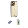 MARSİLYAN™- iPhone 12 Pro Max Kılıf Çekirdek Klasik Serisi - Siyah Polymer Nano Ekran Koruyucu + Metal Kamera Lens Koruma Cam - GD