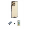 MARSİLYAN™- iPhone 12 Pro Max Kılıf Çekirdek Klasik Serisi - Siyah Polymer Nano Ekran Koruyucu + Metal Kamera Lens Koruma Cam - KI